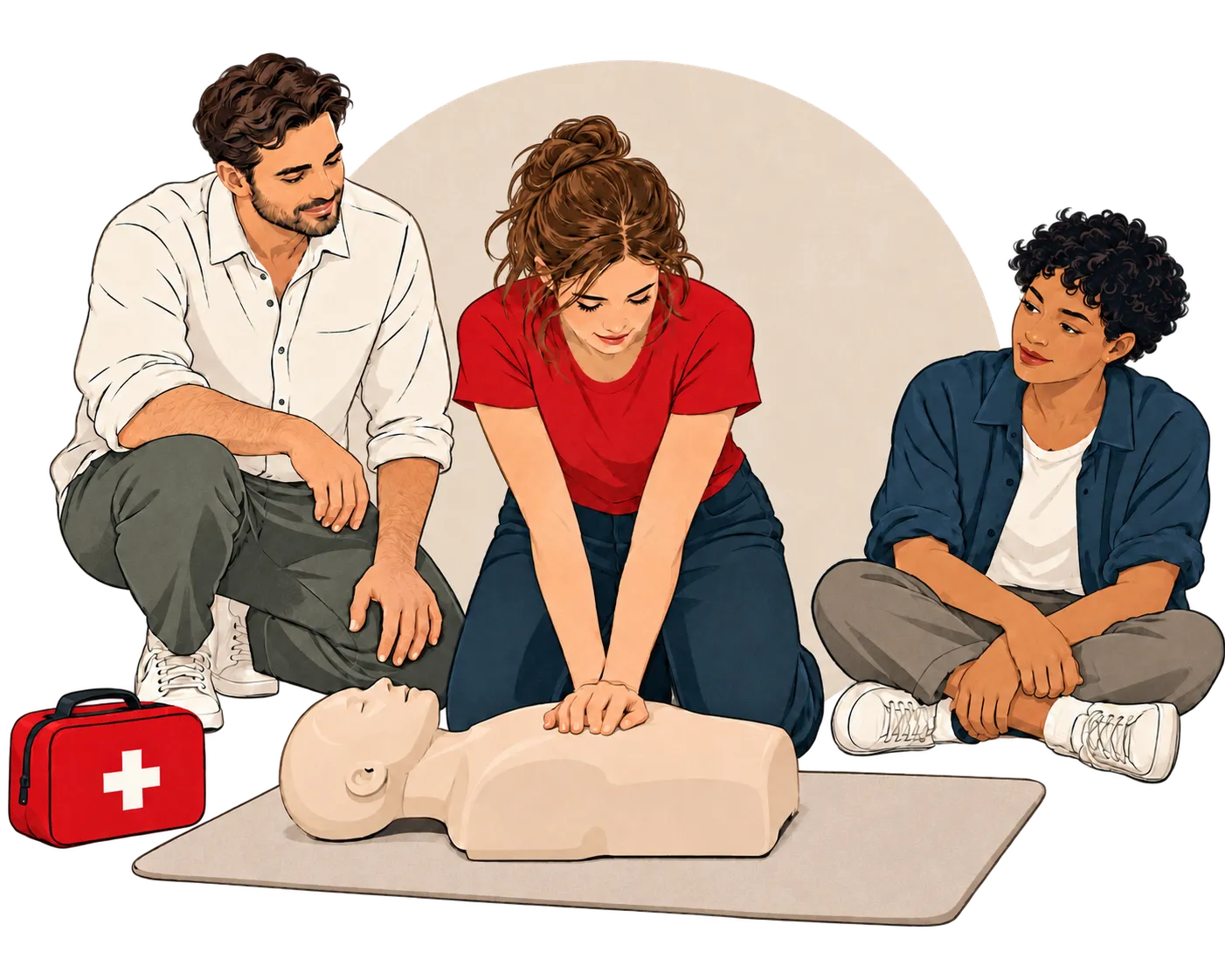 Erste-Hilfe-Übung mit drei Teilnehmenden