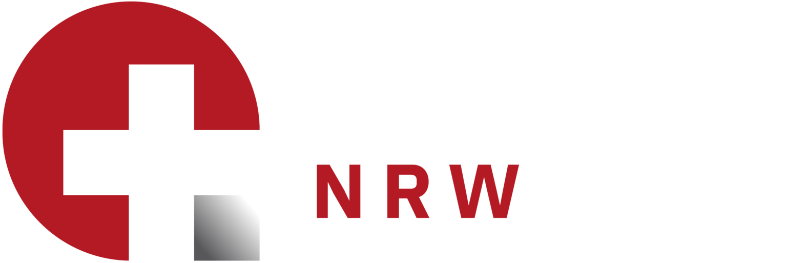 Erste Hilfe NRW: rotes Kreiszeichen mit Kreuz und weißem Schriftzug